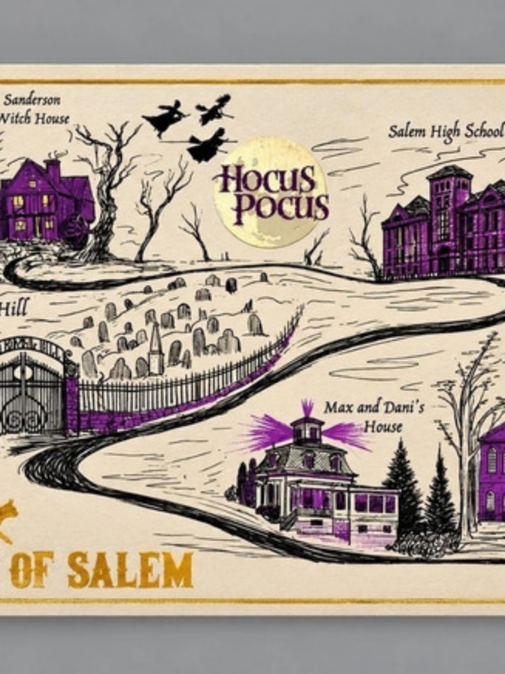 Disney Hocus Pocus Salem Wooden Map Sign